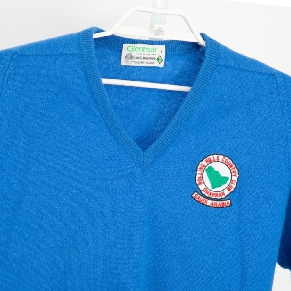 Glenmuir Lambswool Sweater Mens L Blue Rolling Hills Country Club Saudi Arabia